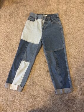 PacSun Two-Tone Patchwork Denim Jeans - Dark Blue & Light Blue